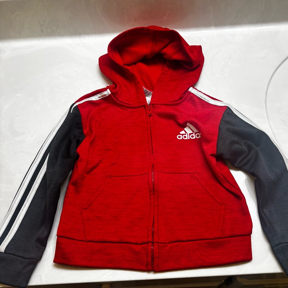 Adidas Kids Red and Black Hoodie